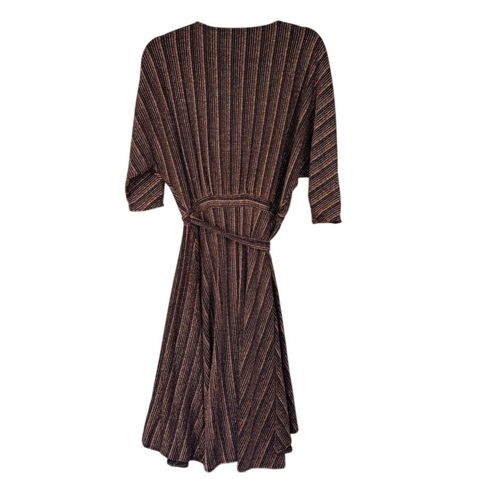 Zara Bronze Metallic Striped Kimono Wrap Dress V-Neck High-Low Small S - Picture 6 of 9